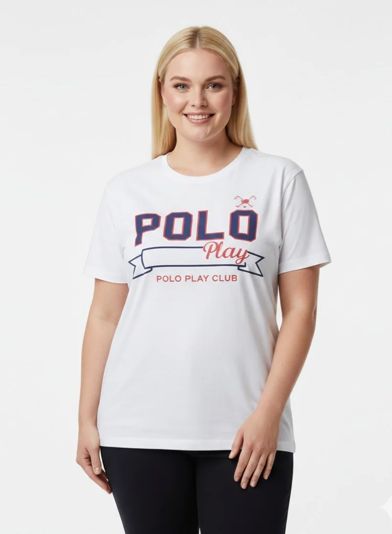 لعب البولو تيشيرت نسائي برسومات أبيض